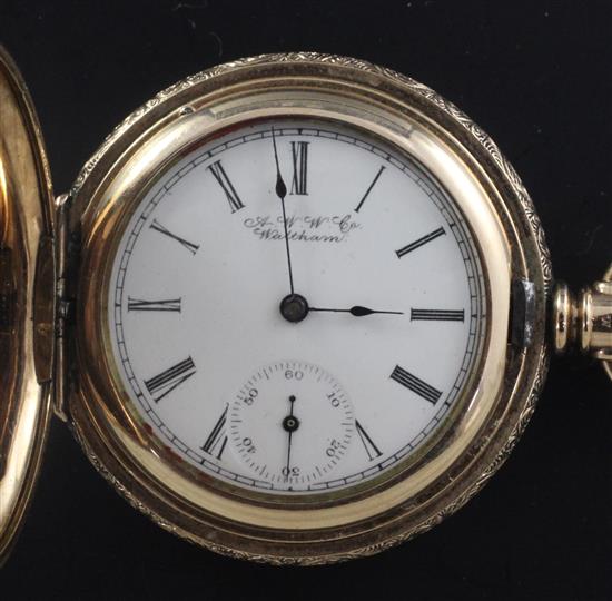 An early 20th century American Waltham three colour 18ct gold hunter fob watch,